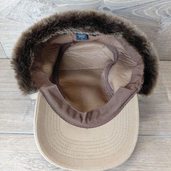 Broner Trapper Hat Mens Size L Brown Canvas Hunting Cap Fur Ear Flaps Outdoor - Picture 6 of 7